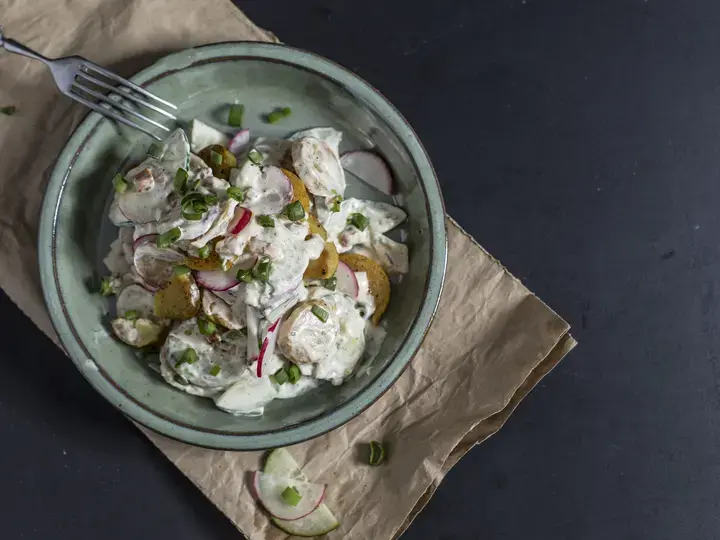 rich potato and cucumber salad